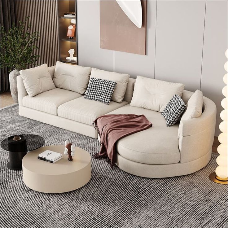 Cream Colored Curved Corner L-Shape Couch - hasugem - large couch - curved couch - united states - 3/4 view Curved Sofa Living Room, Curved Couch, Lounge Chaise, Designer Living Room, Living Colors, Chic Sofa, Sofa L, Long Sofa, Simple Sofa