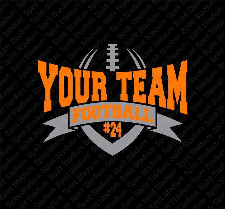 your team football logo with an orange and gray ball in the center on a black background