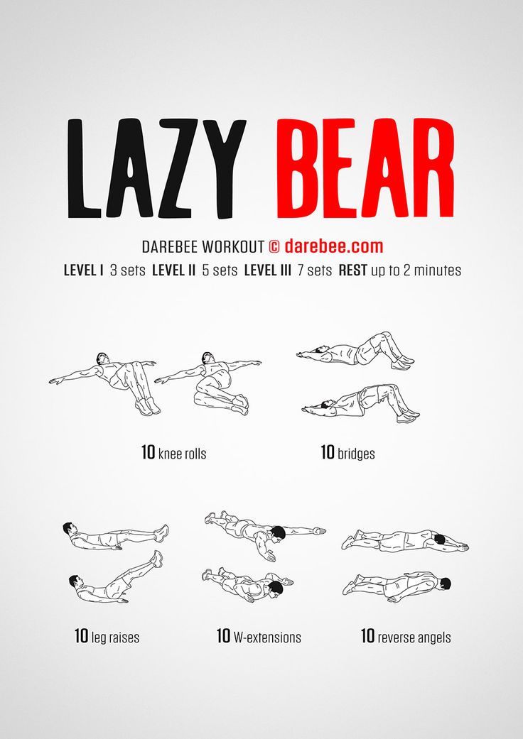 a poster showing how to do the lazy bear exercise with instructions for beginners and advanced athletes