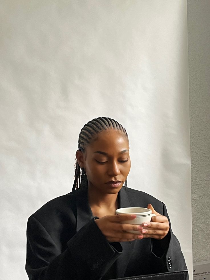 black woman small cornrows photo shoot  black blazer 90s Cornrow Hairstyles, Mini Cornrows, Fulani Twists, Small Cornrows, Hair Jazz, Cornrows Natural Hair, Garbage Dump, Natural Hair Stylists, Box Braids Hairstyles For Black Women