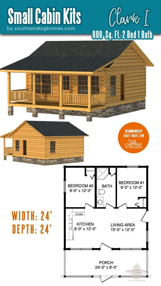 the small cabin kit is shown with floor plans