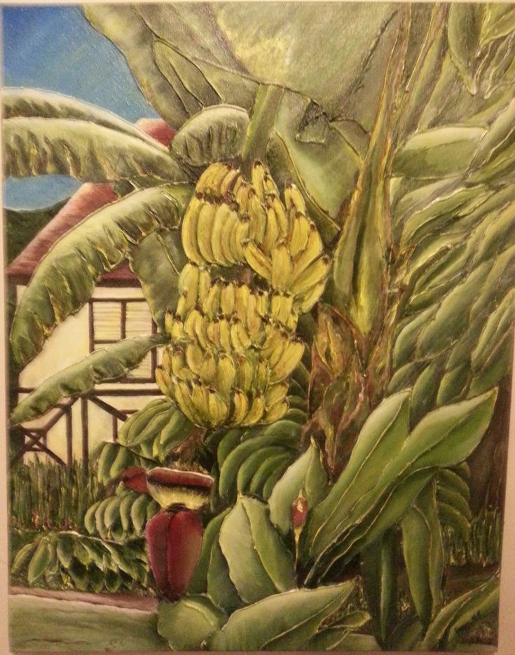 a painting of bananas and other tropical plants