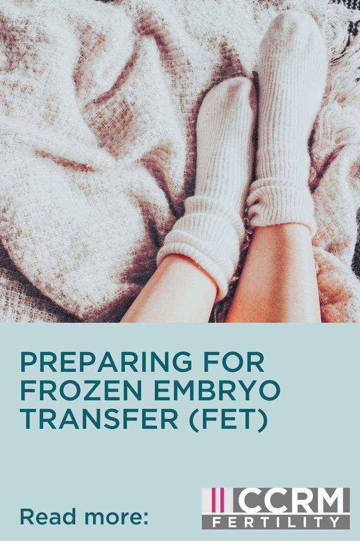 a person laying in bed with their feet up on the blanket and text preparing for frozen embro transfer fet read more