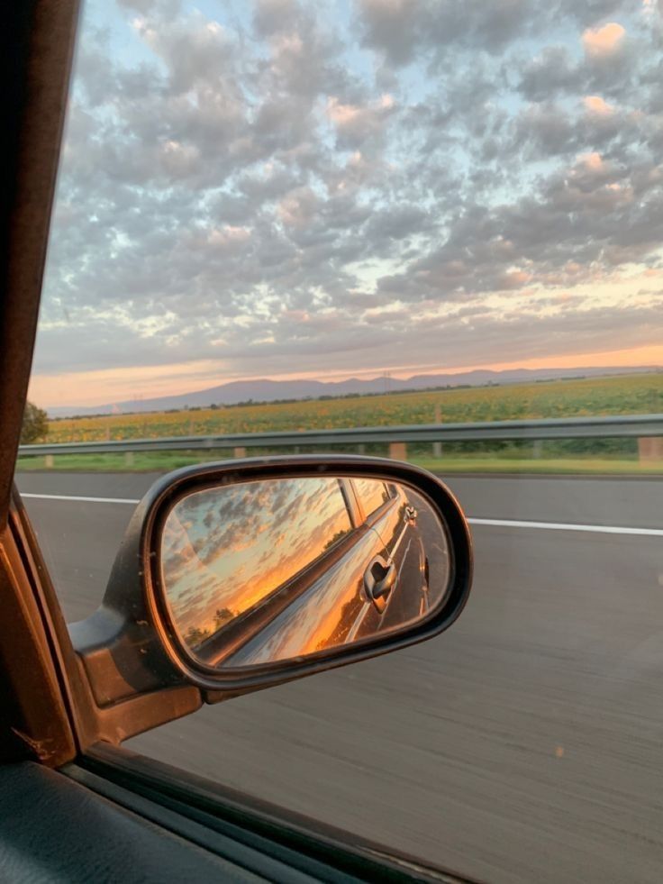 the rear view mirror of a car is shown