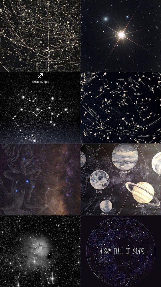 four different pictures with stars and planets in them