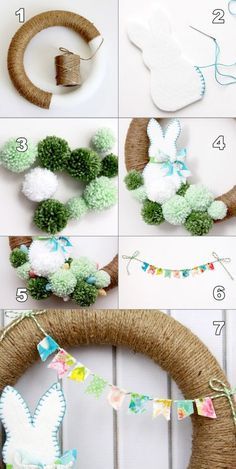 instructions to make a spring wreath with pom poms