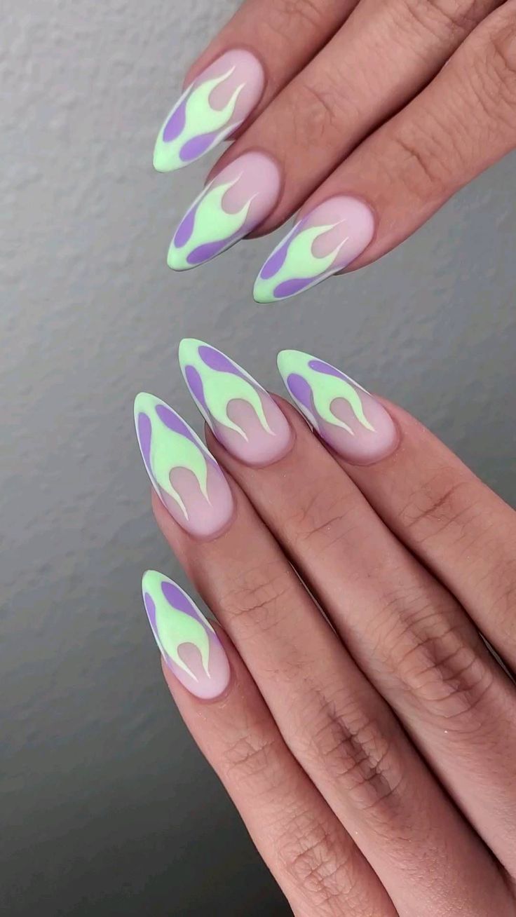 Grow Out Friendly Nail Designs, Intermediate Nail Art, Medium Almond Nail Ideas Summer, Witchy Spring Nails, Vaporwave Nails, New Trendy Nail Art Designs, Crazy Nail Art Unique, Weird Nail Ideas, Techno Nails