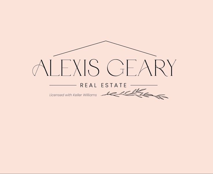 the logo for alex's geary real estate, located in front of a pink background