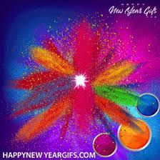 happy new year greeting card with colorful powder sprinkles in the shape of a star