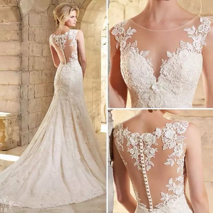 the back of a wedding dress with lace detailing