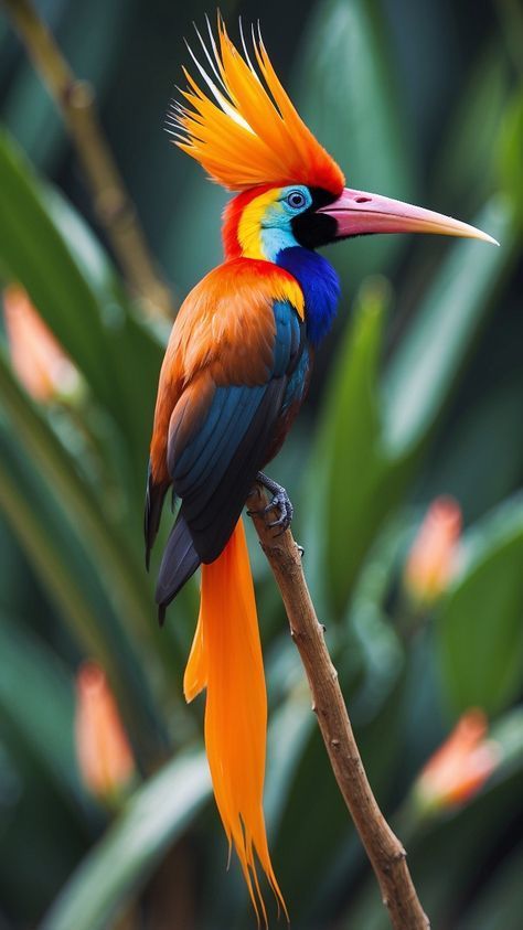 a colorful bird sitting on top of a tree branch