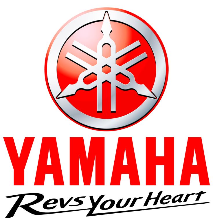 the yamaha logo is shown in red and white