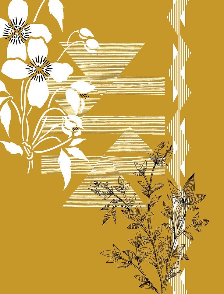 an image of flowers on a yellow background with white and black lines in the middle