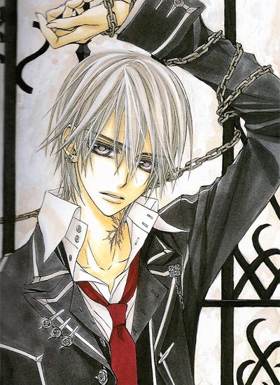 an anime character with white hair wearing a black jacket and red tie, holding his hand up to his head