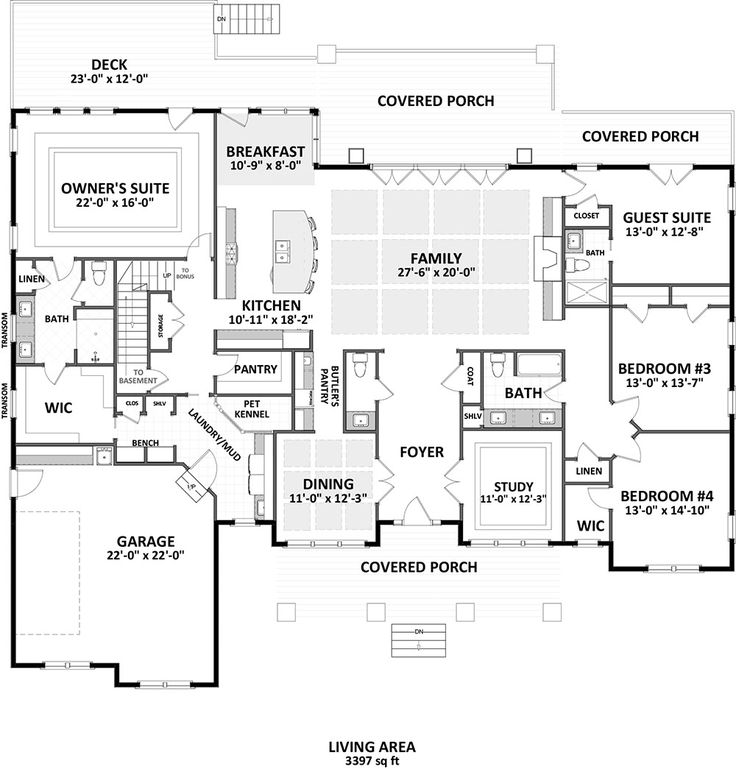 the floor plan for a house with three bedroom and an attached kitchen, living room and dining