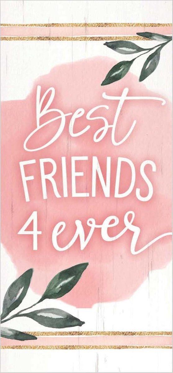 the words best friends 4 ever written in white on a pink background with green leaves