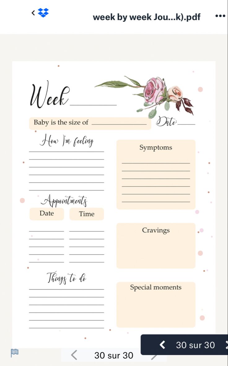 a screenshot of a baby shower checklist with flowers on the front and back