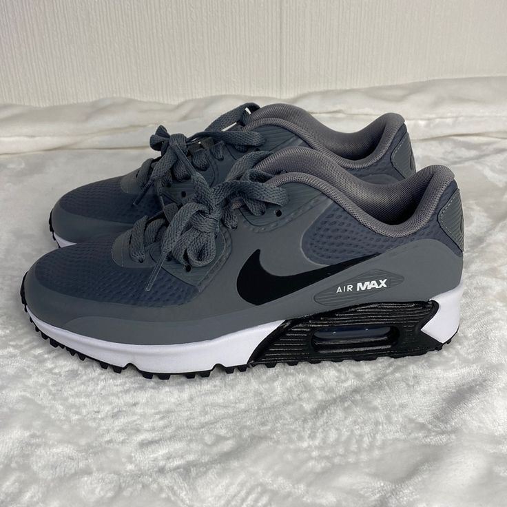 Nike Air Max 90 Golf Shoes Mens Size 5 Grey Cu9978-001 New Without Box Nike Air Max With Synthetic Material, Gray Nike Air Max With Air Cushioning, Gray Nike Air Max Low-top With Cushioning, Nike Air Max Gray Sneakers For Sports, Nike Air Max Functional Synthetic Lace-up, Functional Nike Air Max Lace-up Sneakers, Functional Lace-up Nike Air Max In Synthetic, Nike Air Max Low-top Fade-resistant Synthetic Shoes, Pink Basketball Shoes