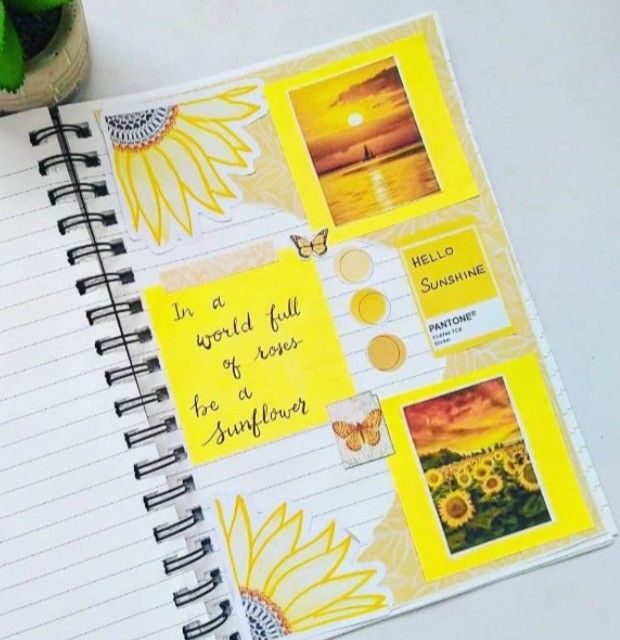 Yellow theme journal Yellow Journal Design, Yellow Border Design For Project, Yellow Theme Journal Ideas, Yellow Portfolio Design, Journal Theme Ideas Aesthetic, Yellow Journal Aesthetic, Journal Ideas Yellow, Yellow Aesthetic Journal, Yellow Scrapbook Ideas