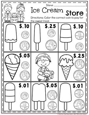 an ice cream store worksheet for kids to learn how to make them money