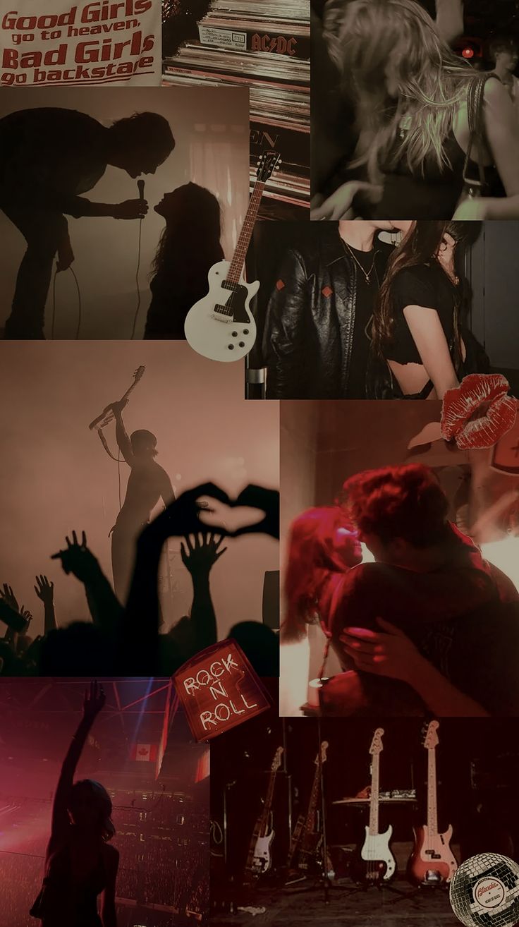 the collage shows various images of people with guitars