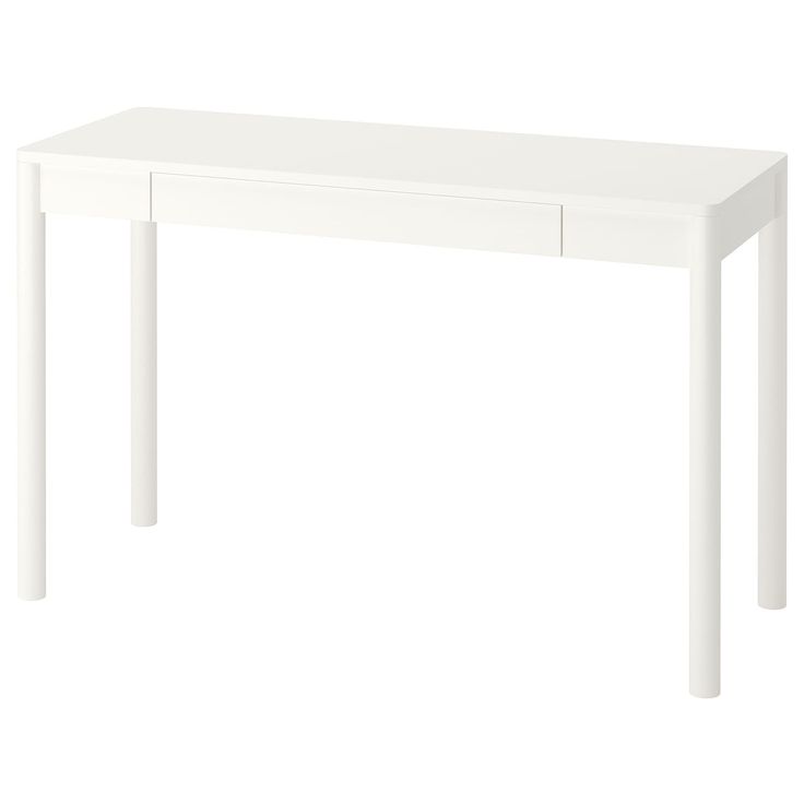 a white table with two drawers on the top and one drawer at the bottom, against a white background