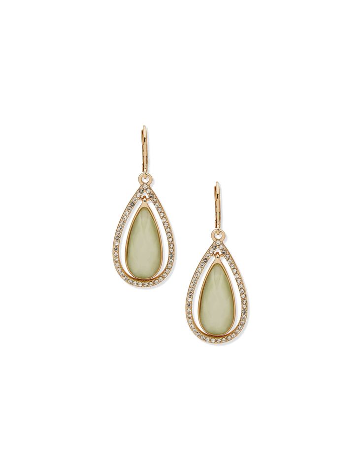 Anne Klein Gold Tone Teardrop Orbital Green Earrings Gold Earrings For Bridesmaids, Green Wedding Jewelry, Sage Green Wedding, Green Gown, Green Stones, Green Earrings, Sparkling Crystal, Over The Top, Mother Of The Groom