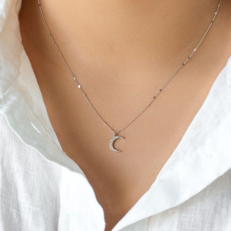 Minimal Necklace Silver, Womens Necklaces Silver, Luna Necklace, Minimal Pendant, Feminine Necklace, A Starry Night, Chevron Necklace, Necklaces Silver, Silver Bar Necklace