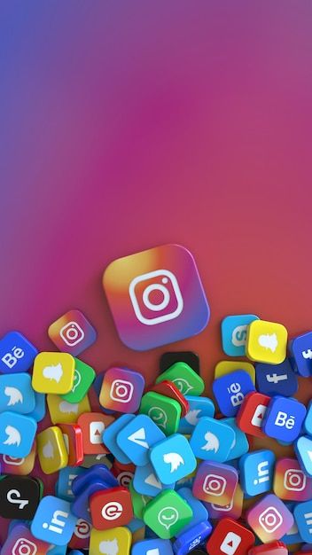 many different colored social media icons are scattered together