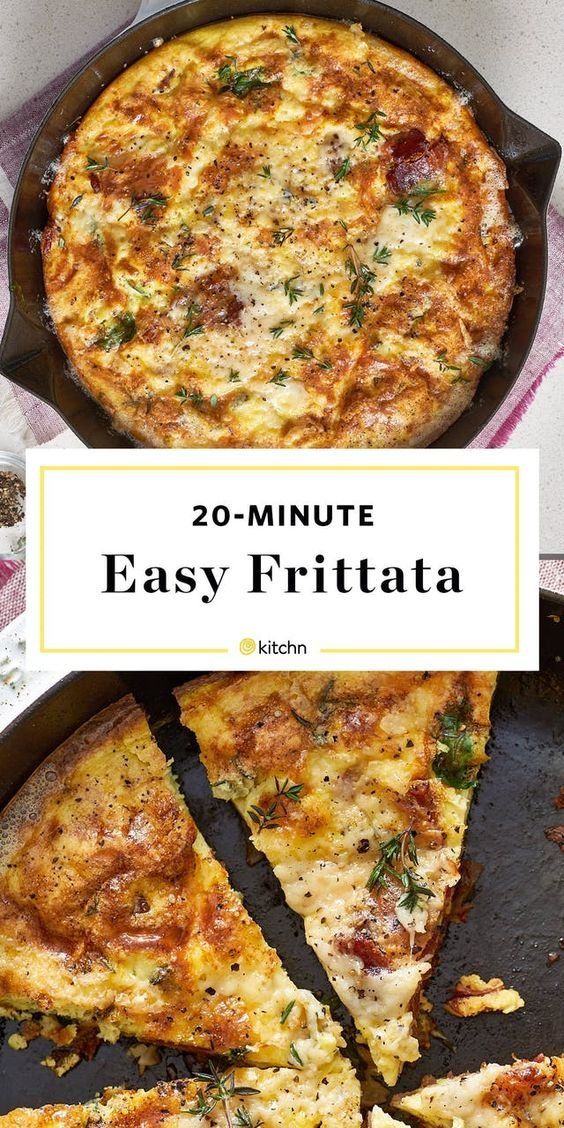 an easy frittata recipe is shown with the title text overlaying it