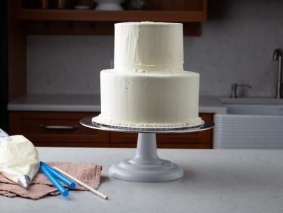 a white cake sitting on top of a table