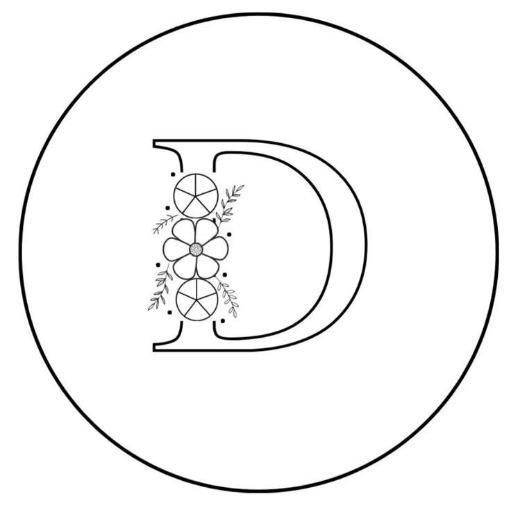 the letter d with grapes on it in a black and white circle, drawn by hand