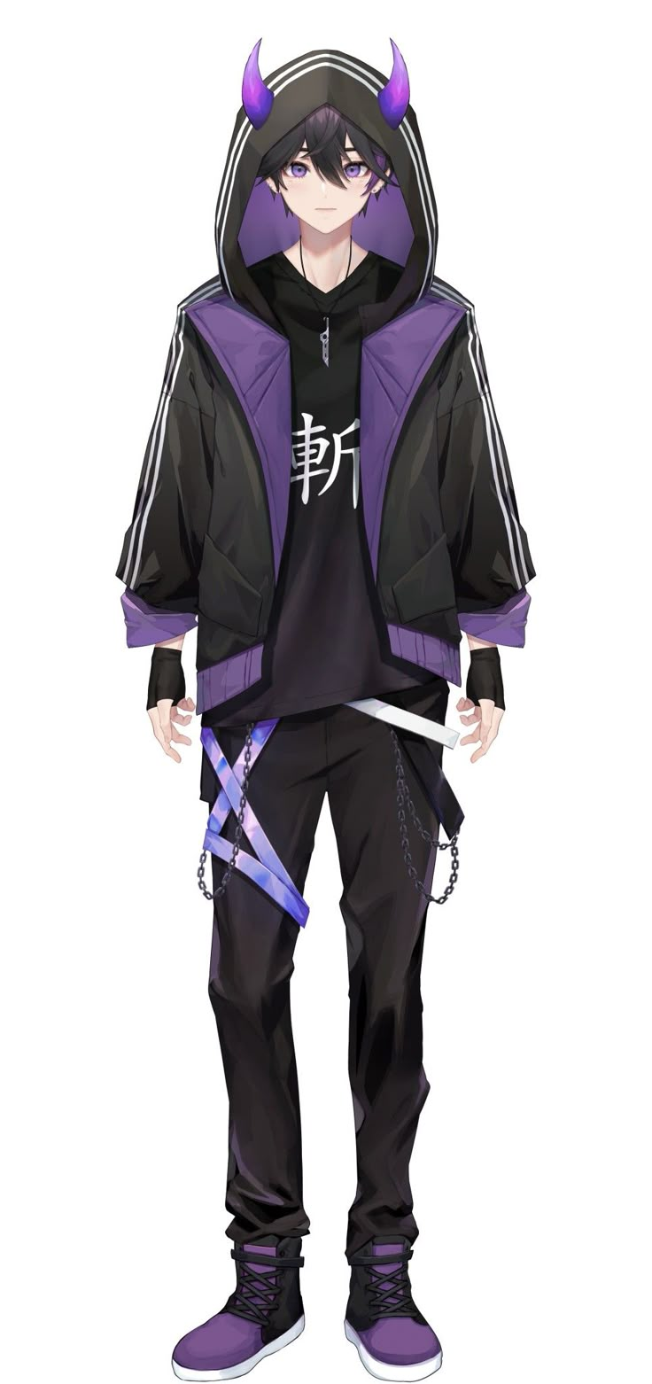 an anime character wearing purple and black clothing