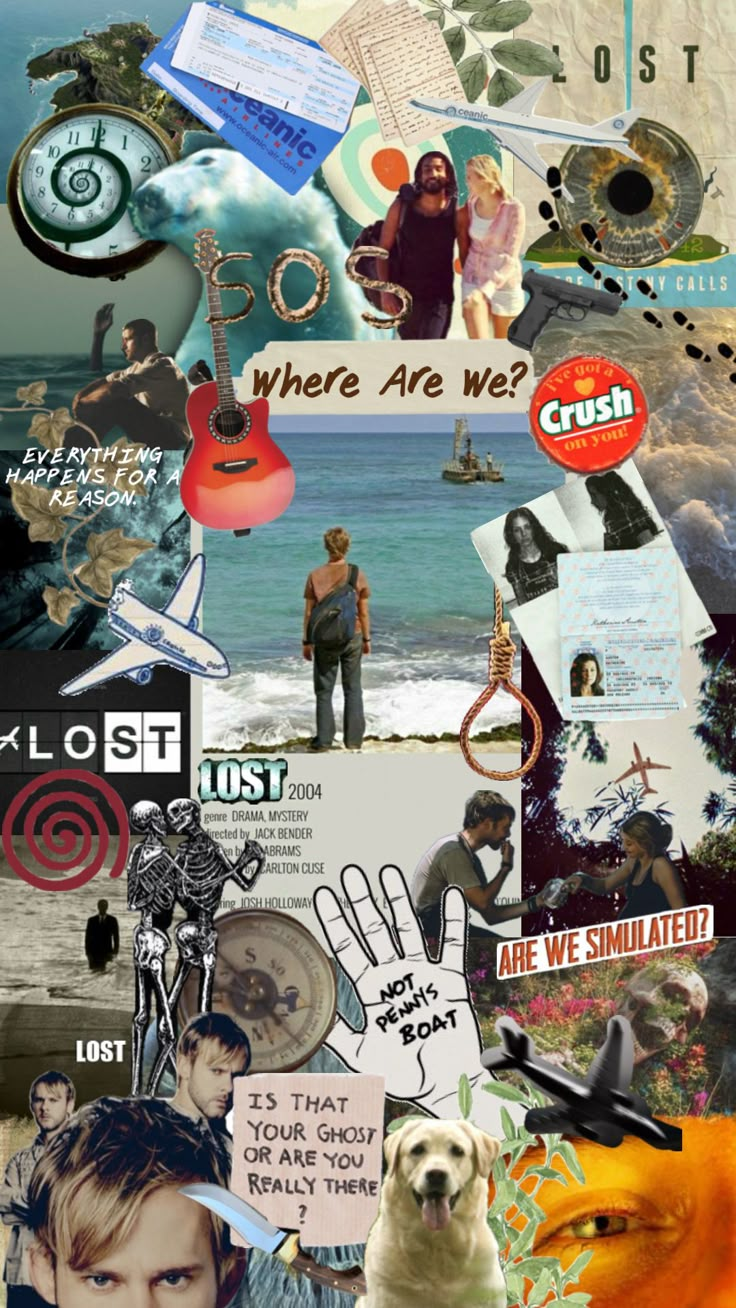 the collage has many different pictures and words on it, including an image of a man