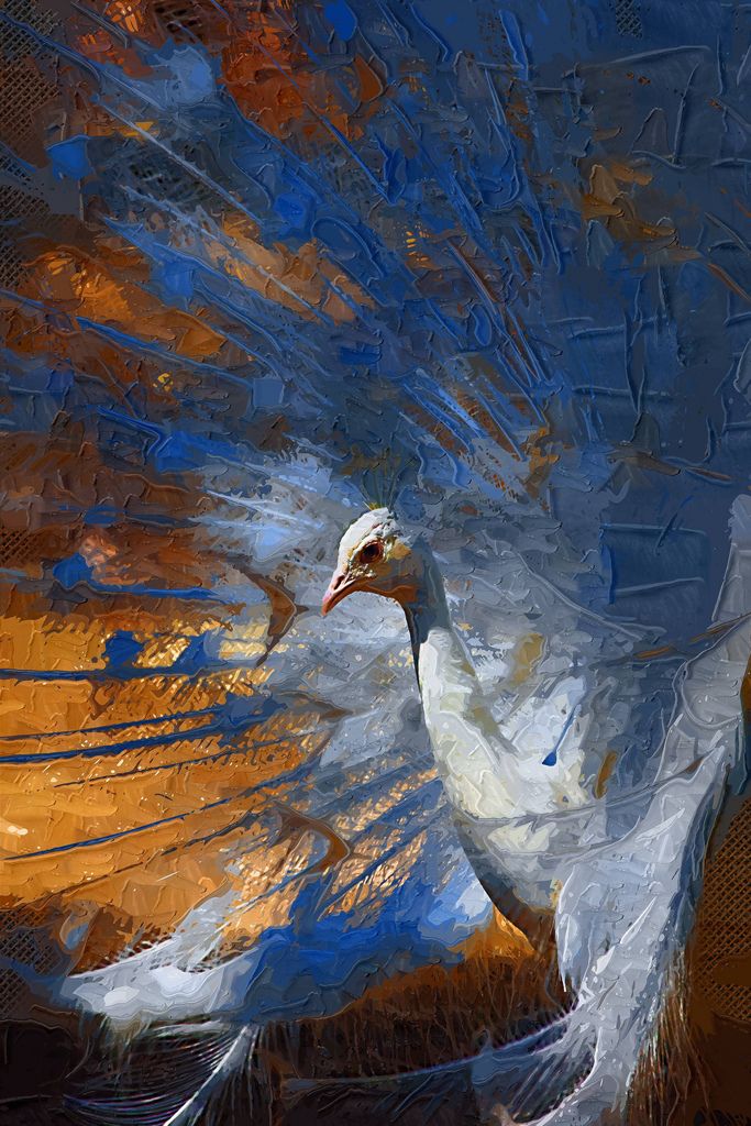 a painting of a white bird with its wings spread