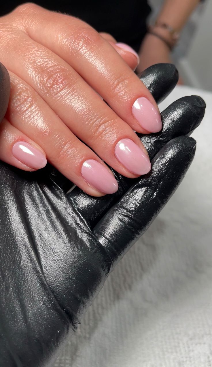 Milky Pink Short Nails, Pink Opaque Nails, Baby Pink Glazed Nails, Baby Pink Gel Manicure, Mute Pink Nails, Baby Rose Nails, Baby Pink Nails Chrome, Nails Nude Chrome, Milky Pink Chrome Nails