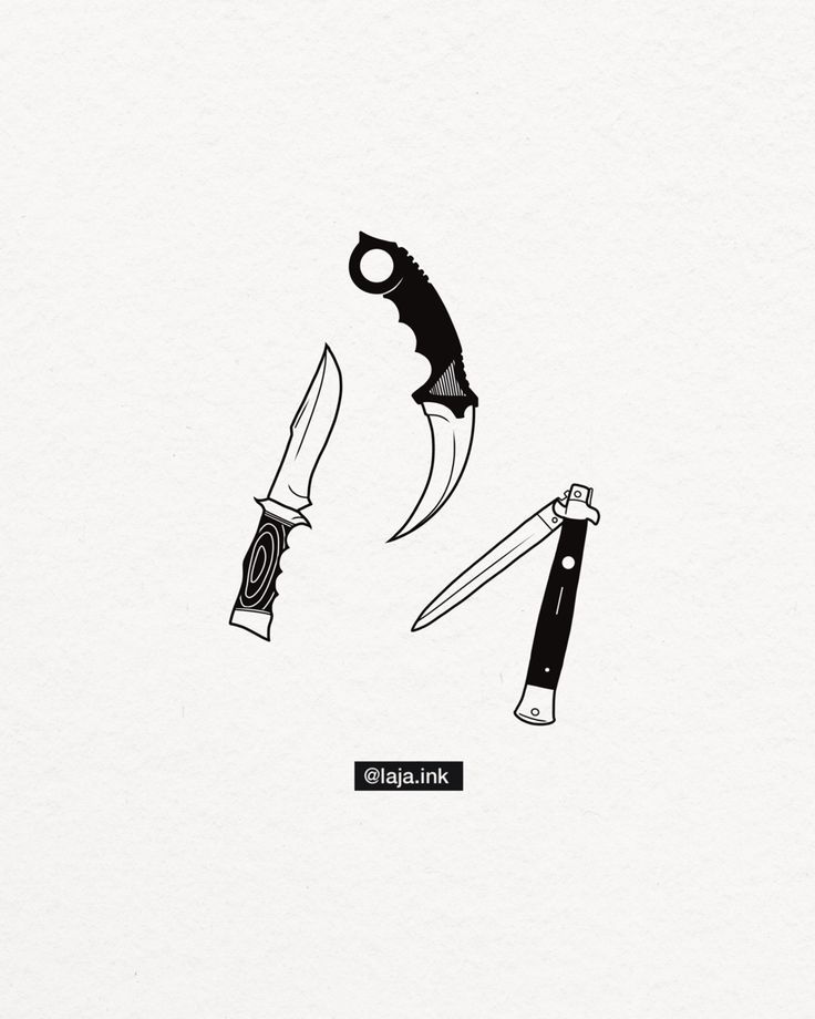 an image of a knife and some knives on a white paper with the words ninja ink written below it