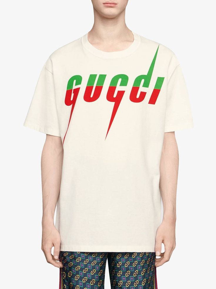 Gucci T-shirt with Gucci Blade print $480 - Buy SS19 Online - Fast Global Delivery, Price Improve Soil Quality, Gucci T Shirt, Beige T Shirts, Versace Brand, Maternity Tees, Gucci Gucci, Cotton Logo, Shirt Pattern, Primavera Estate