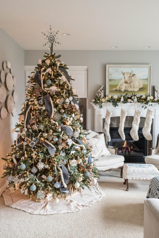 a decorated christmas tree in a living room