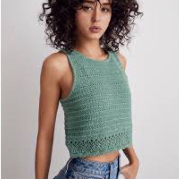 New With Tags, Unworn Madewell Crochet Tank In Green. Size Xs. Bought At The End Of Last Summer And Doesn’t Fit Me The Way I Want It To! Green Crochet Crew Neck Top, Green Casual Crochet Top With Crew Neck, Casual Cropped Crochet Top, Trendy Fitted Tops With Crochet Lace, Trendy Fitted Top With Crochet Lace, Fitted Open Knit Casual Tank Top, Trendy Crochet Crew Neck Top, Casual Crochet Sleeveless Top, Fitted Green Crochet Top Casual Style