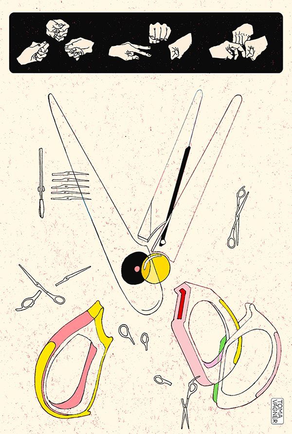 an illustration of scissors and other items on a table