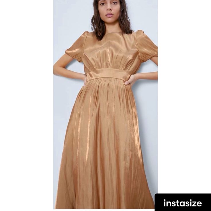 Beautiful Dress For Special Occasion Gold Midi Dress For Spring Evening, Fall A-line Midi Dress For Evening, Chic Gold Midi Dress For Spring, Fall Evening A-line Midi Dress, Elegant Zara A-line Dress, Gold Midi Dress For Evening, Zara A-line Maxi Dress For Fall, Gold Midi Dress For Spring Formal, Gold Spring Formal Midi Dress