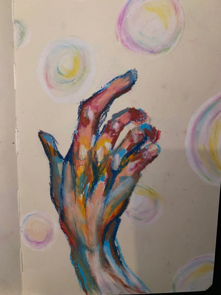 a painting of a hand reaching up into the air