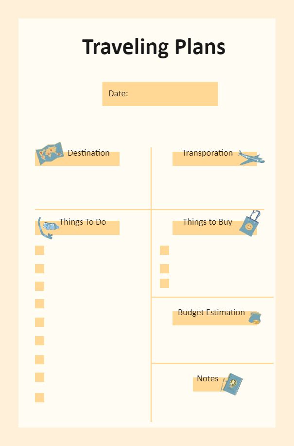 a travel planner with the words traveling plans on it