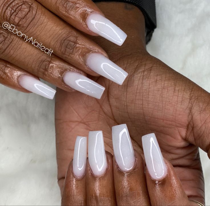 White Nail Inspo Acrylic Medium, Acrylic Nails Offwhite, White Gel Acrylic Nails Coffin, White Nails Acrylic Black Women, Translucent White Nails Acrylic, Cloud White Nails Acrylic, Icy White Nails Acrylic, Long White Nails Ideas, White Bougie Nails