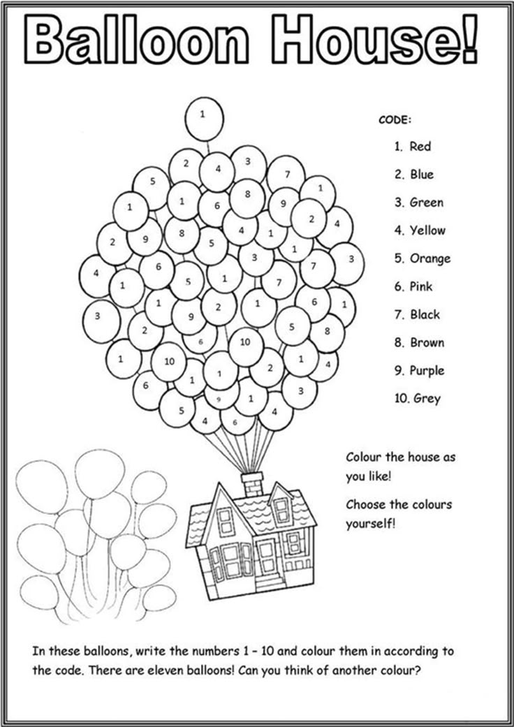 the balloon house worksheet for kids to learn how to write numbers and colors