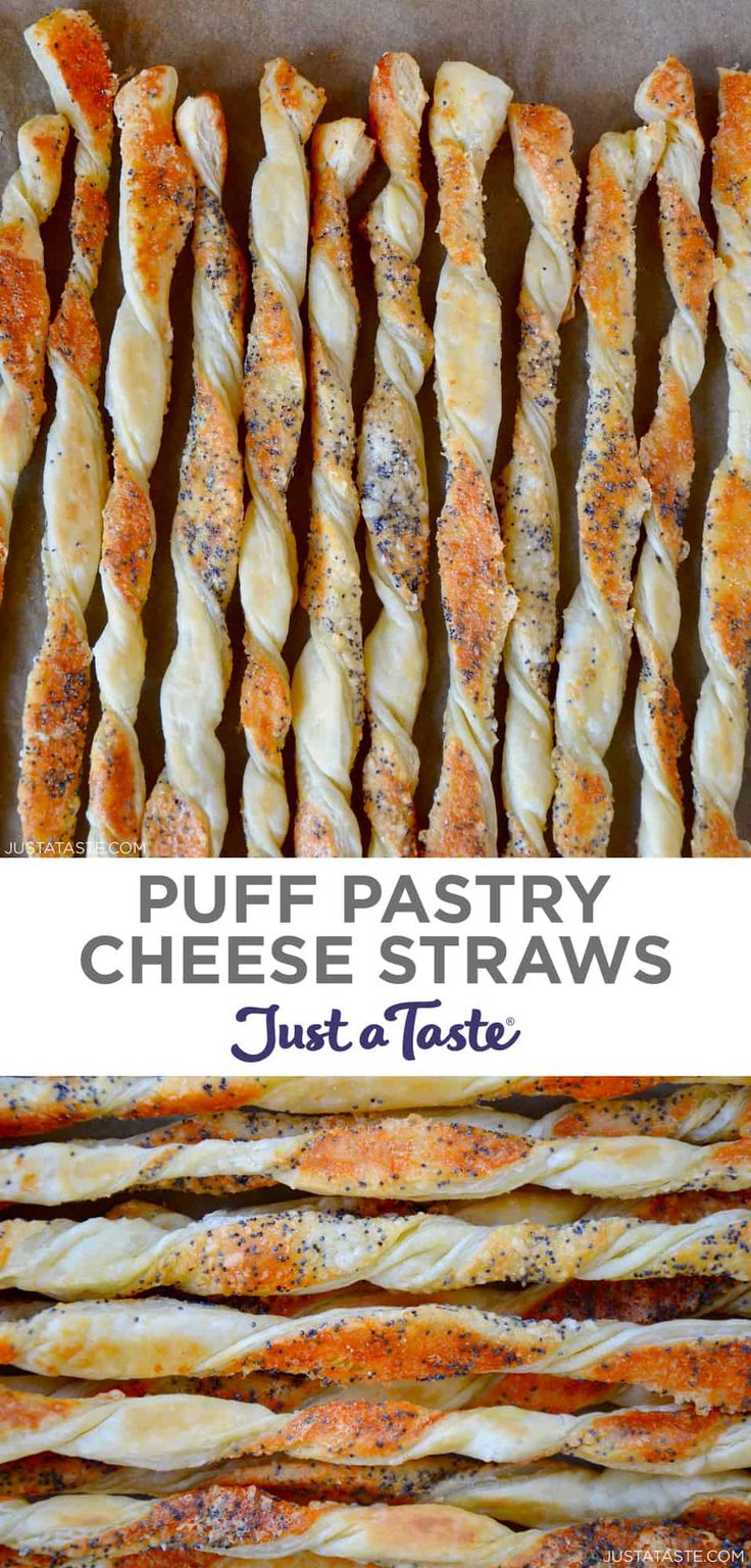 puff pastry cheese straws with text overlay