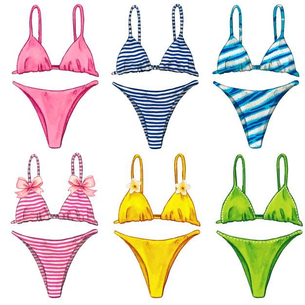 six different colored bikinis with bows on them