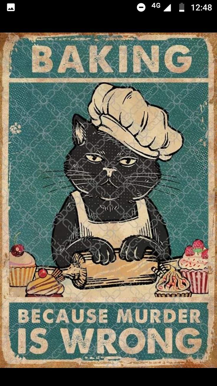 an old poster with a cat wearing a chef's hat and holding a knife