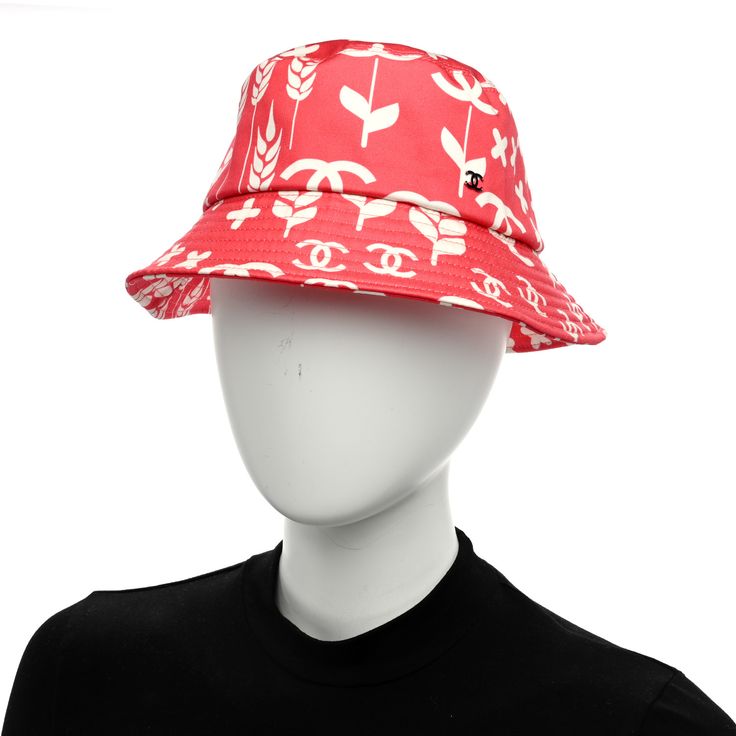 This is an authentic CHANEL Cotton Bucket Hat Size M in Red and White. The hat is crafted of 100% cotton in red and white CC logos and a small silver CC logo. Cotton Bucket Hat, Cc Logo, Hat Sizes, Bucket Hat, Red White, Red And White, Chanel, Things To Sell, Hats